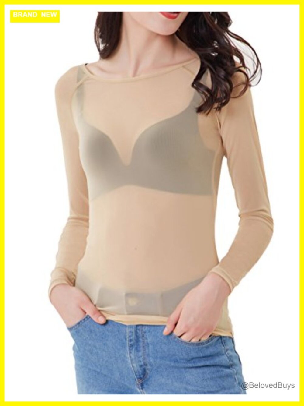 Womens Sheer Mesh Long Sleeve Blouse Layering Top